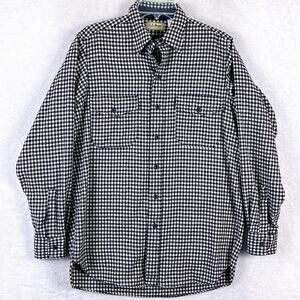 VTG LL Bean Shirt Mens M 15.5 Black White Gingham Wool Flannel Plaid Outdoor USA